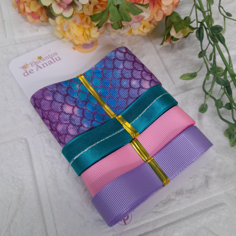 Kit de 4 Fitas Gorgurão Estampa Escama de Peixe