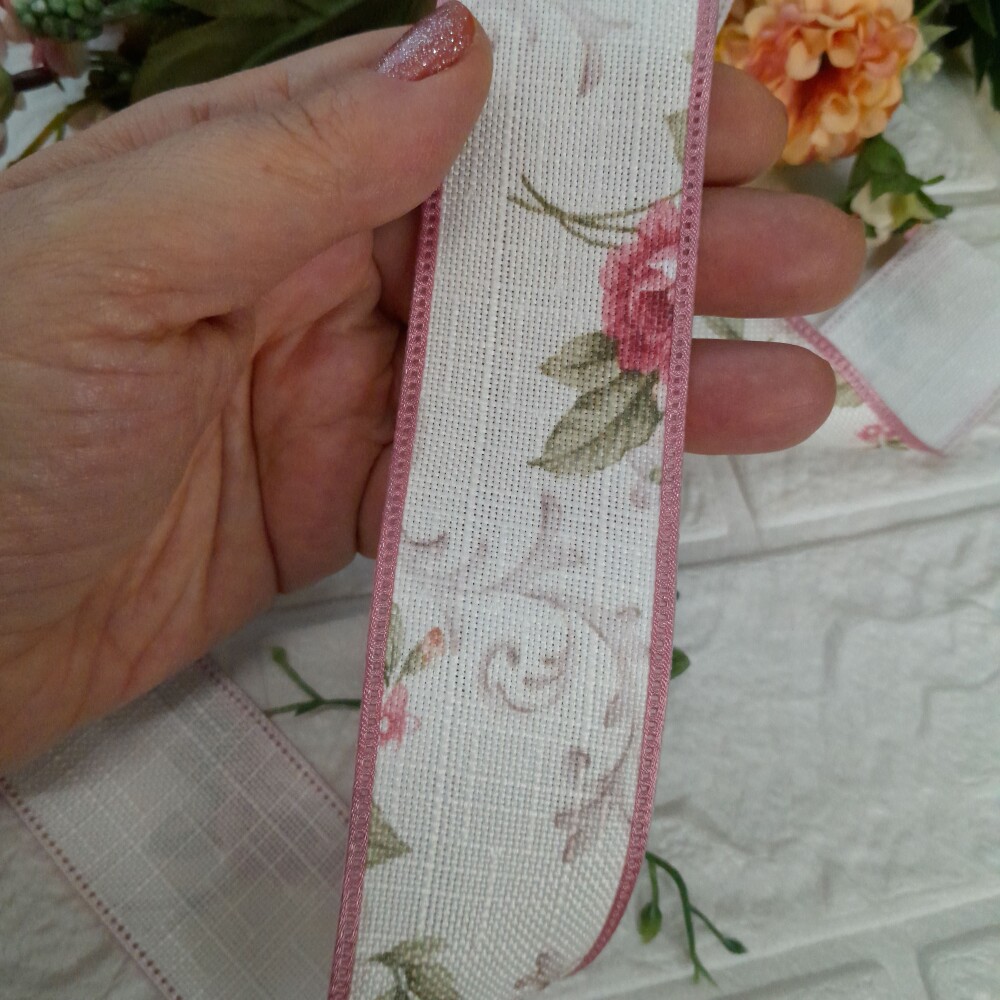 Kit de 3 Fitas Gorgurão, Cetim e Linho Floral Rosa Antigo
