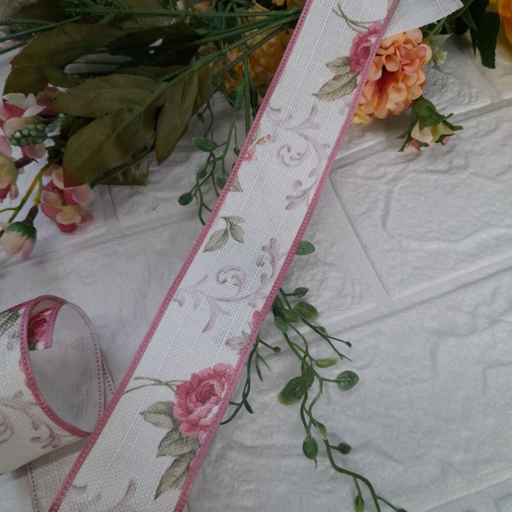 Kit de 3 Fitas Gorgurão, Cetim e Linho Floral Rosa Antigo