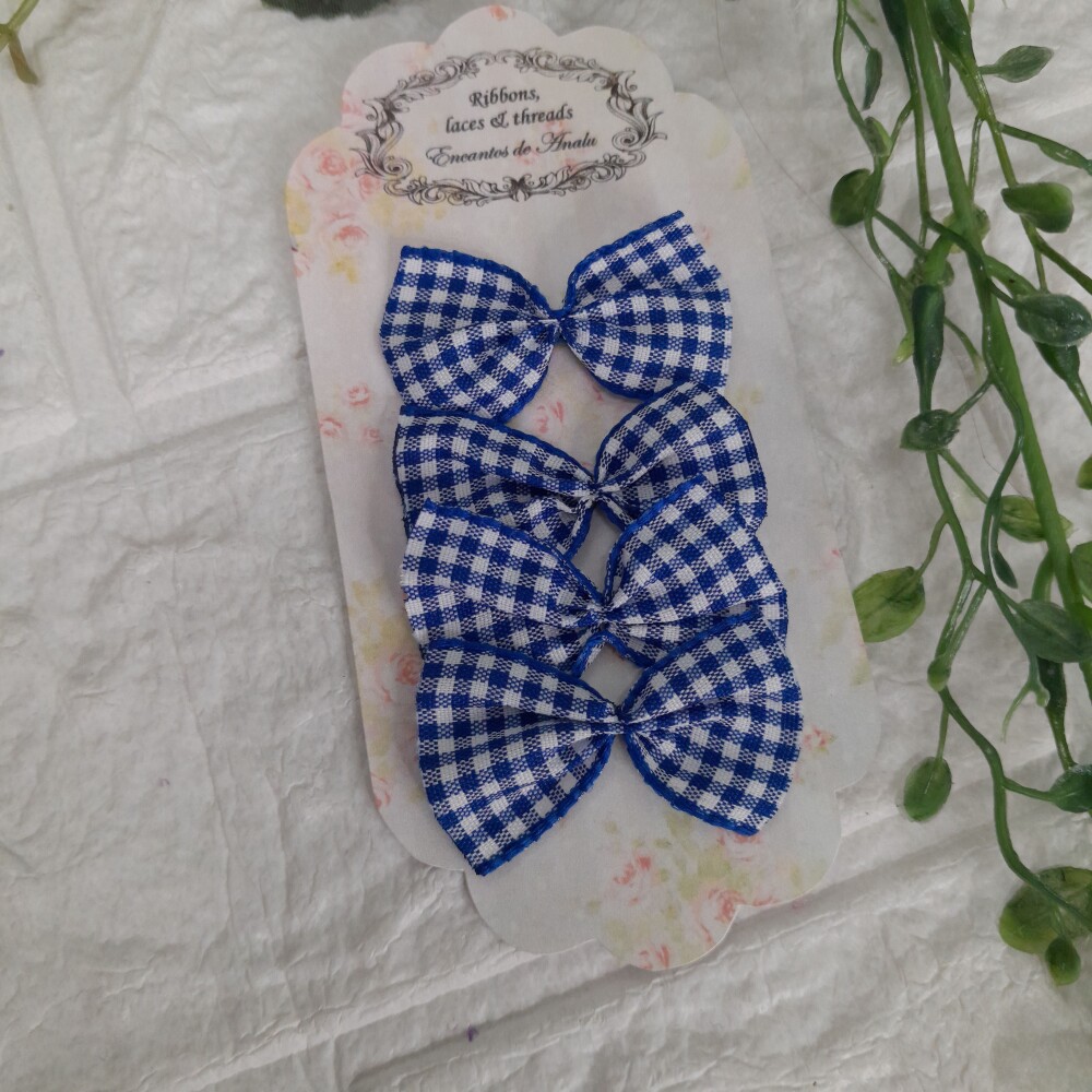 Laço Decorativo Azul Xadrez - Cartela com 4 unidades