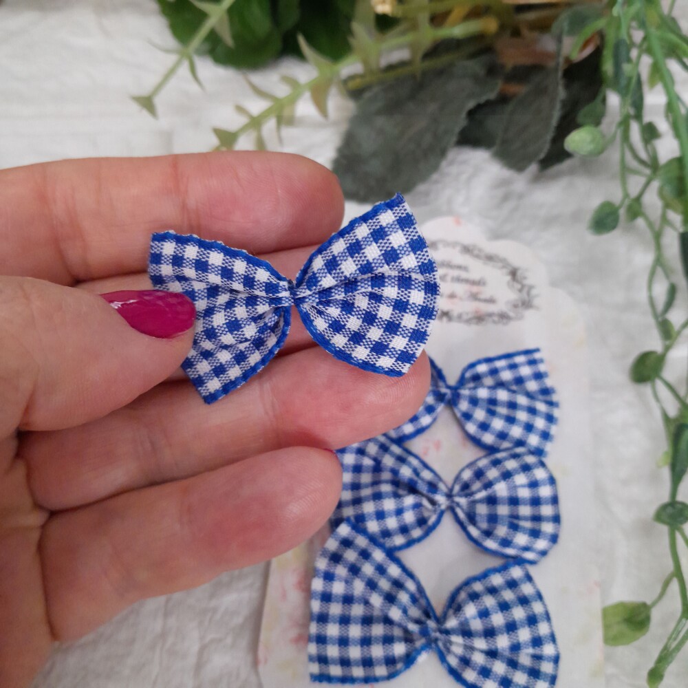 Laço Decorativo Azul Xadrez - Cartela com 4 unidades
