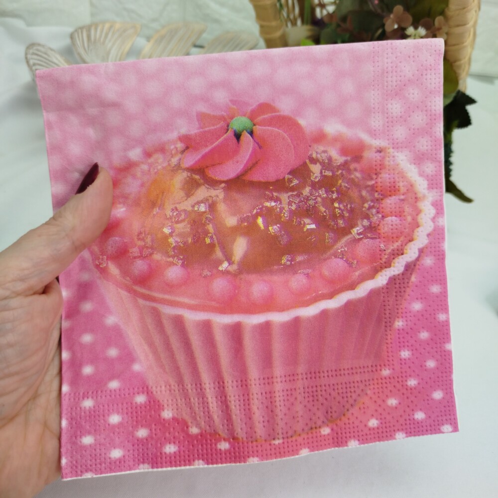 Guardanapo de Papel para Decupagem tema Cupcake  Rosa - 4 unidade
