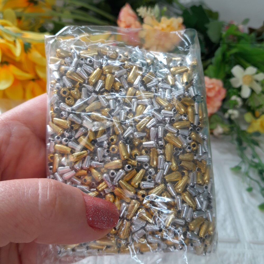 Mix Gota Furo Passante Prata e Dourada - peso total 85 gramas