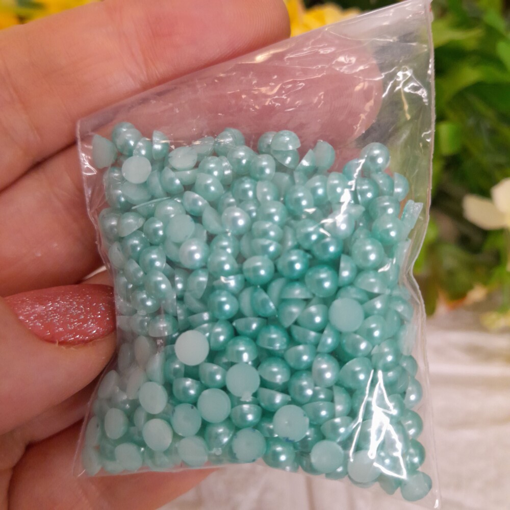 Meia Pérola Verde Agua - 4mm - Embalagem com 10 gramas