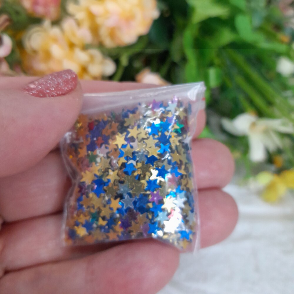 Mix Pérolas e Apliques de Estrelas Azul e Dourado