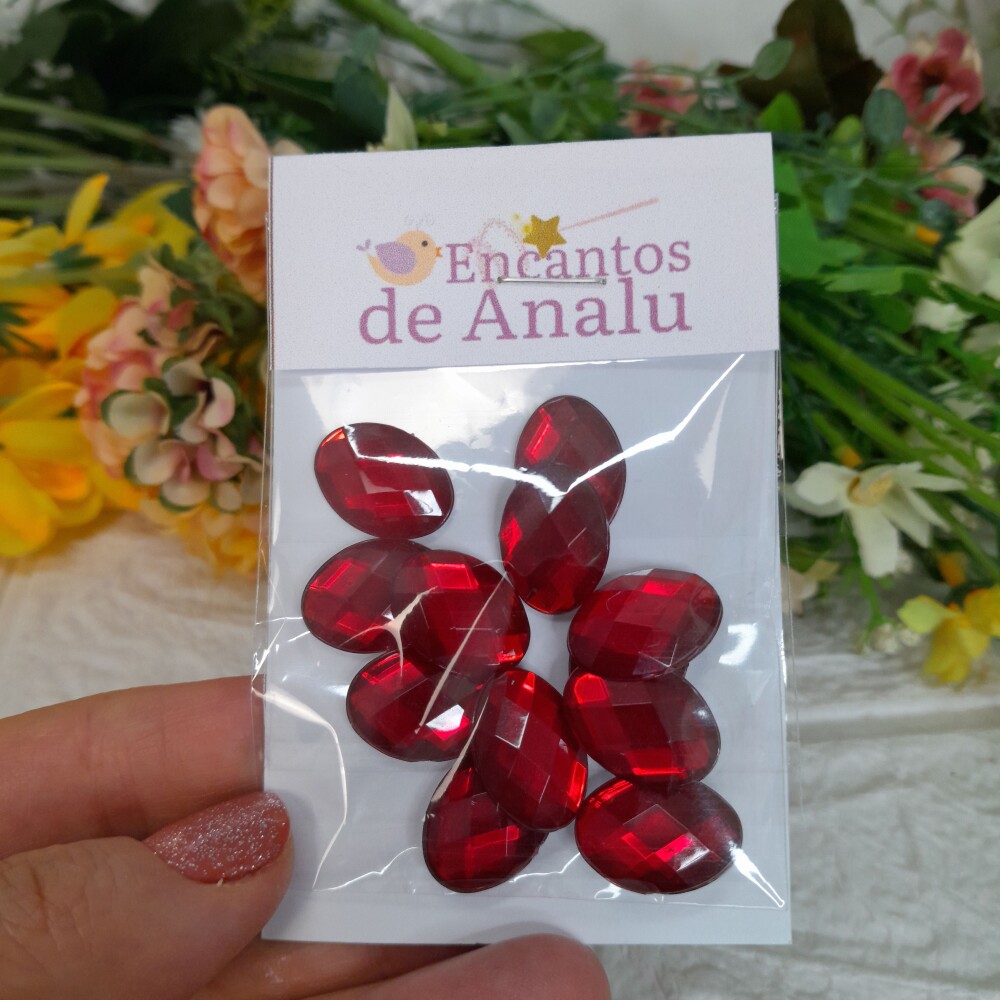 Chaton Oval Vermelho - 13 x 18 cm - Cartela com 12 unidades