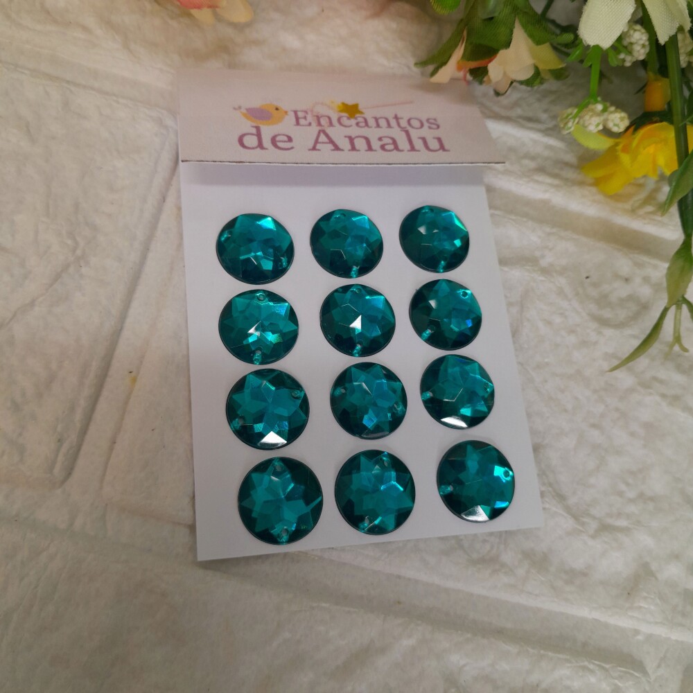 Chaton Redondo Verde - 14mm - Cartela com 12 unidades