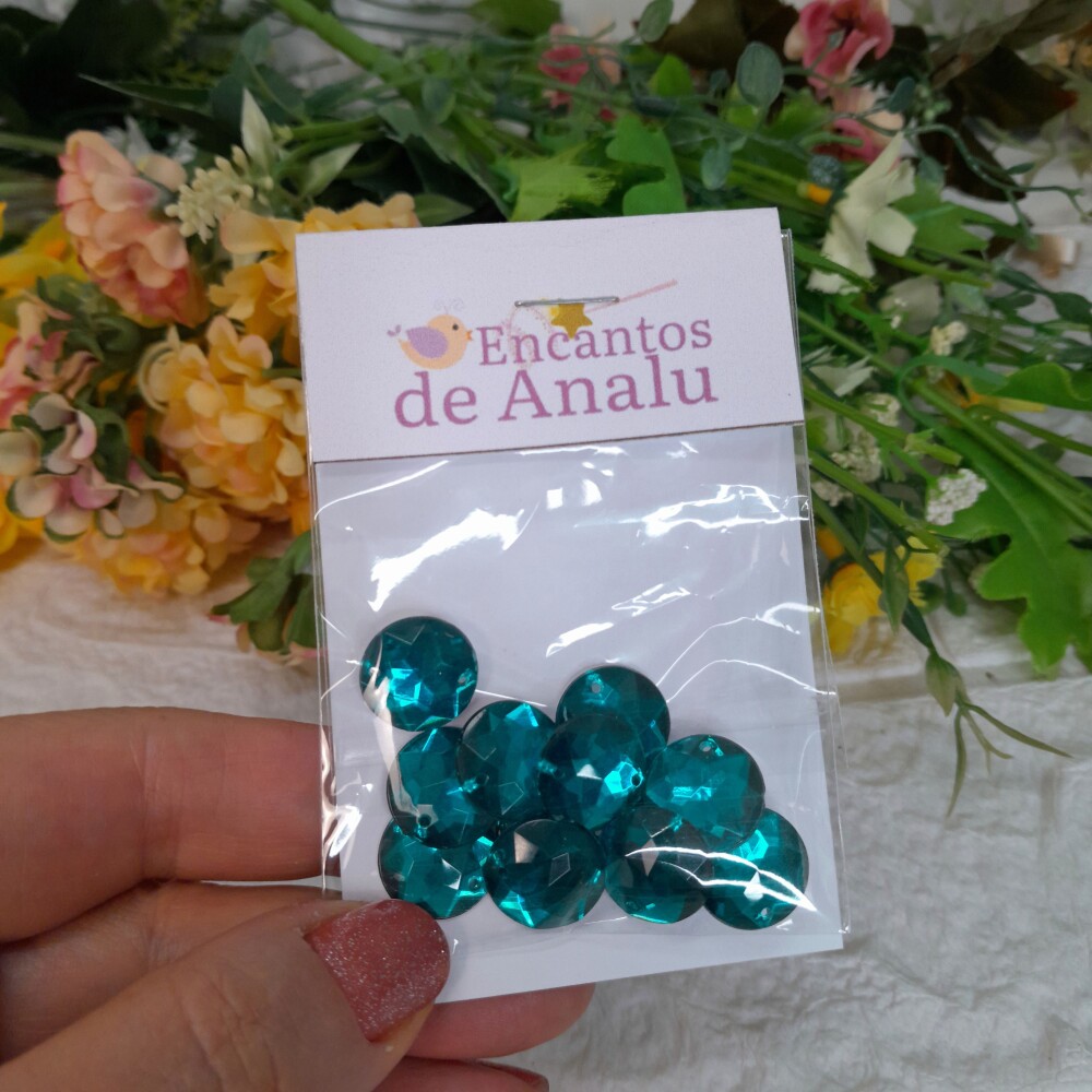 Chaton Redondo Verde - 14mm - Cartela com 12 unidades