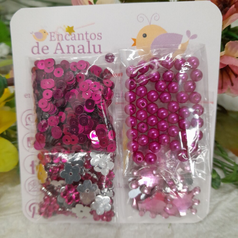 Mix de Perolas, Chatons, Lantejoulas - Pink - 4 modelos