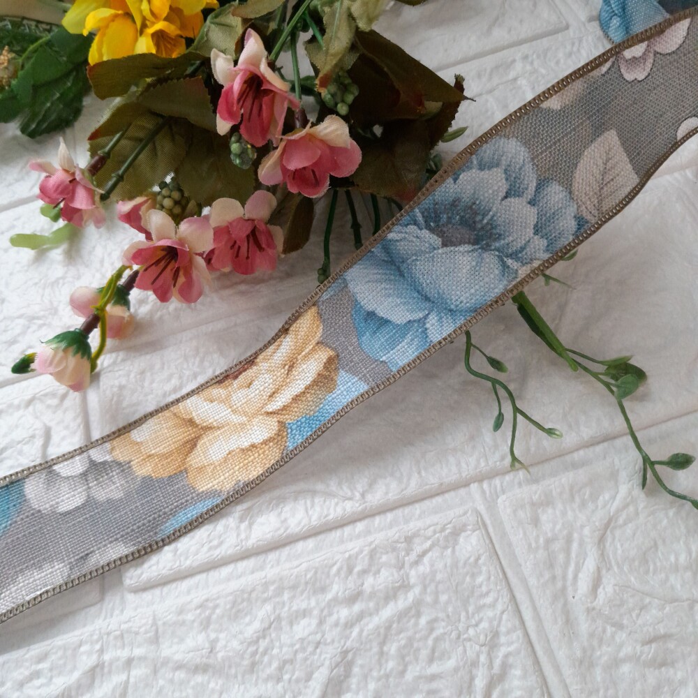 Kit de Fitas Decorativas Linho Floral e Lurex Champanhe