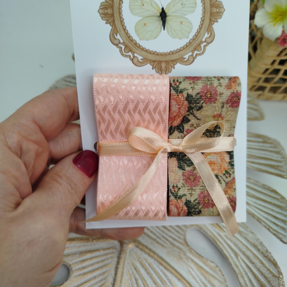 Kit de Fitas Floral Coral e Bege Lurex e Escama de Peixe Salmão