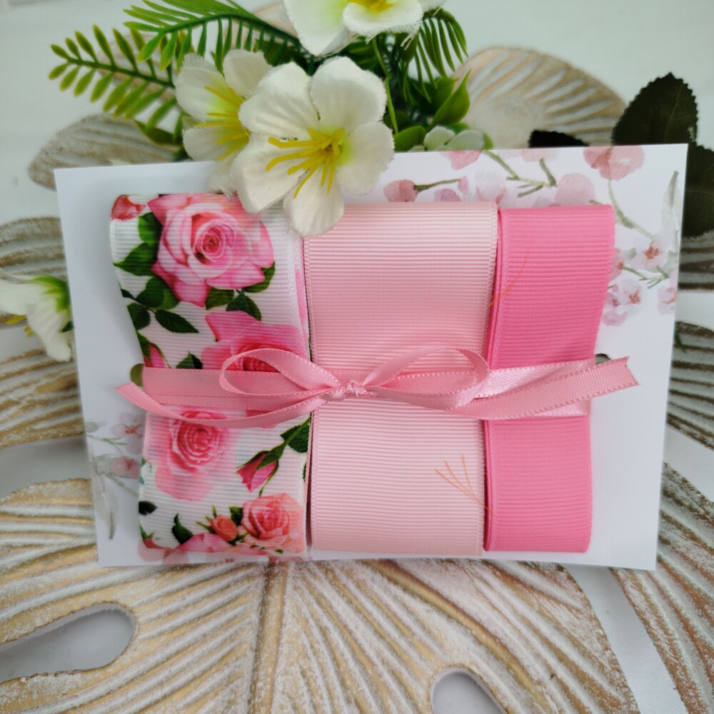 Kit de Fitas de Gorgurão Floral Tons de Rosa