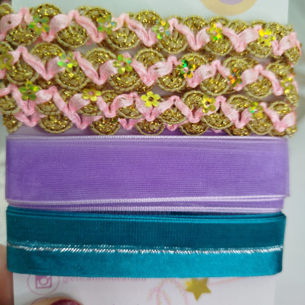 Kit Fitas e Enfeites Coordenados Rosa, Verde, Lilas e Dourado