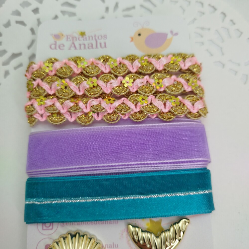 Kit Fitas e Enfeites Coordenados Rosa, Verde, Lilas e Dourado