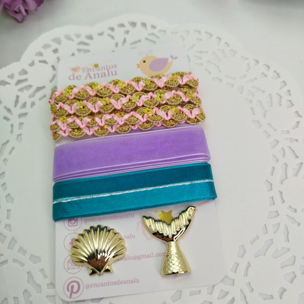 Kit Fitas e Enfeites Coordenados Rosa, Verde, Lilas e Dourado