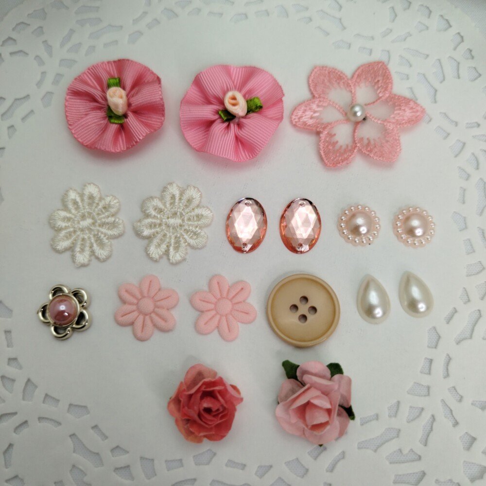 Kit Fitas e Enfeites  em Tons de Rosa, Verde e Bege