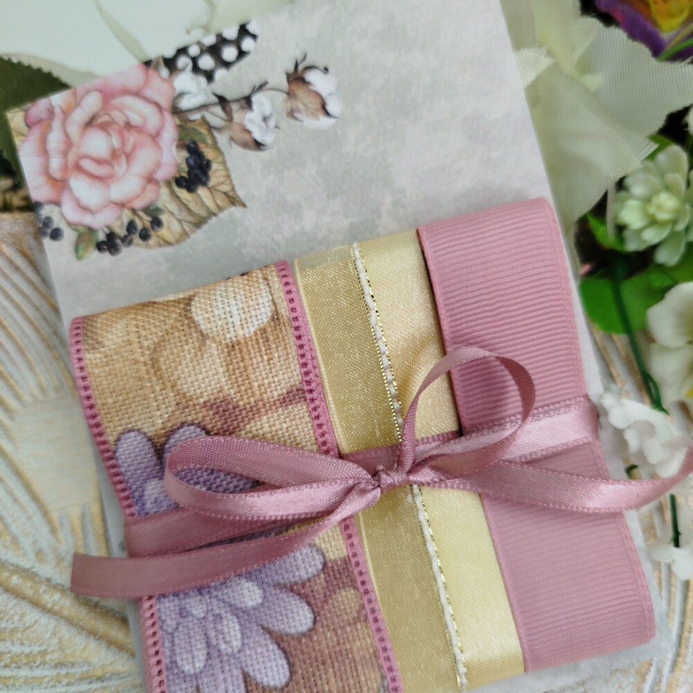 Kit de Fitas Linho Floral Rosa Antigo e Bege