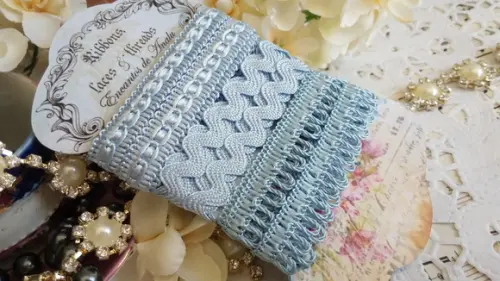 Kit de Aviamentos Coordenados Azul Bebe - Passamanaria, Sianinha, Ponto Curva