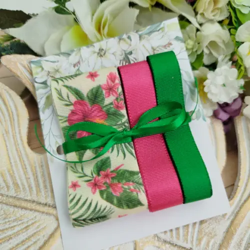 Kit de Fitas Decorativas Coordenadas Flores Tropicais Hibiscos Rosa Pink