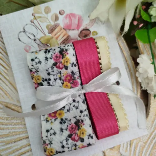 Kit de Fitas Coordenadas Floral Rosa, Amarelo  e Bege para Artesanato e Laços