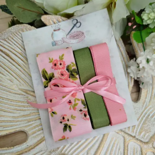 Kit de Fitas Decorativas - Florais Rosa e Verde para Artesanato