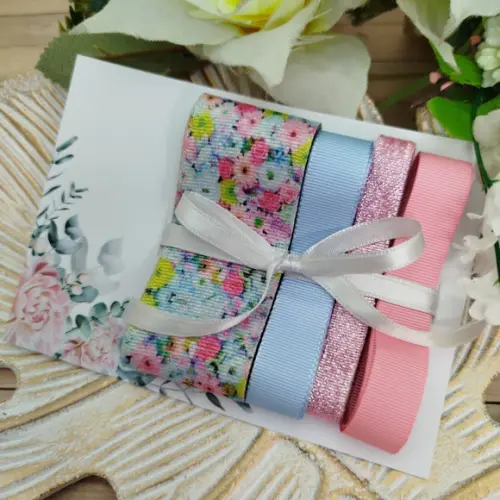 Kit de Fitas Decorativas Coordenadas Floral Lurex Tons Azul e Rosa