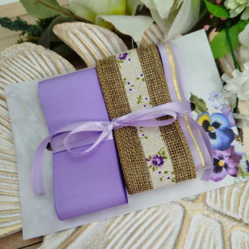 Kit de Fitas Decorativas Juta Rustico Floral Lavanda e Lilas