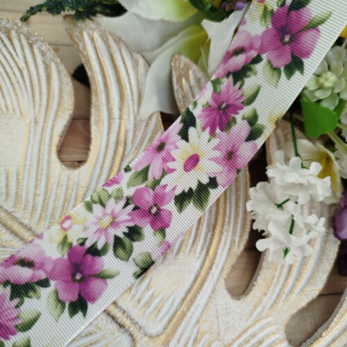 Fita Gorgurão 38mm No 09  Estampa Floral Lilás Venda a metro