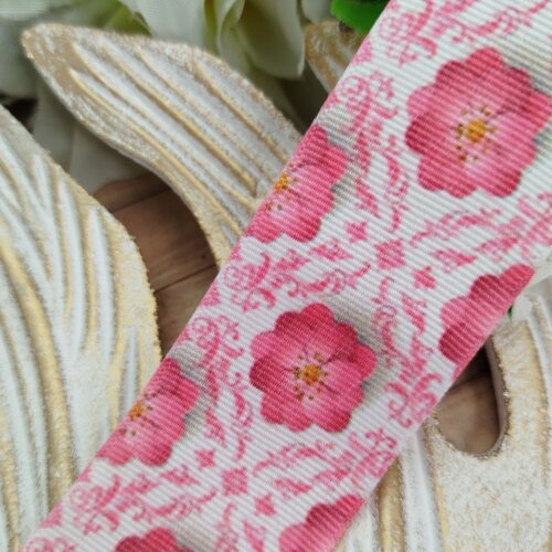 Fita Gorgurão 38mm No 09  Estampa Floral Rosa e Pink - Venda a metro