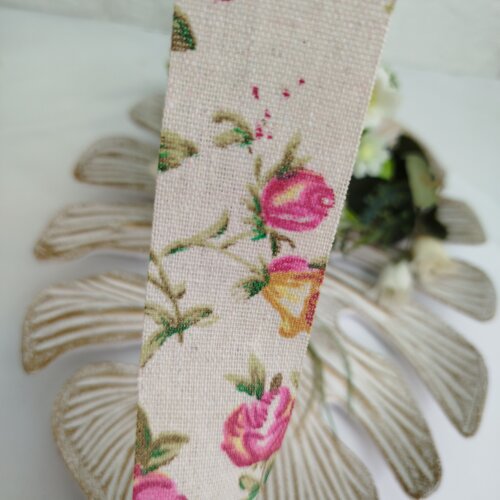 Fita de Tecido Rustico Estampa de Flores em Tons Rosa e Pink - Ar