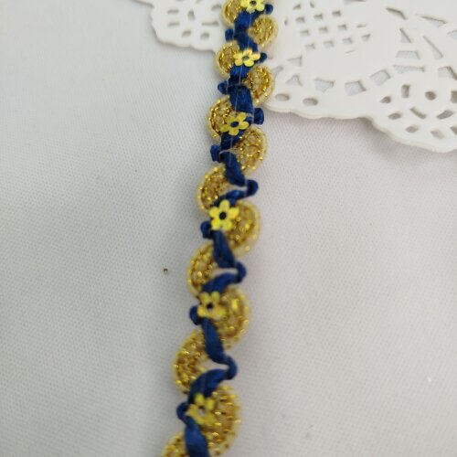 Galão Metalizado Dourado com Azul - Venda a Metro | Artesanato, Scrap e Costura