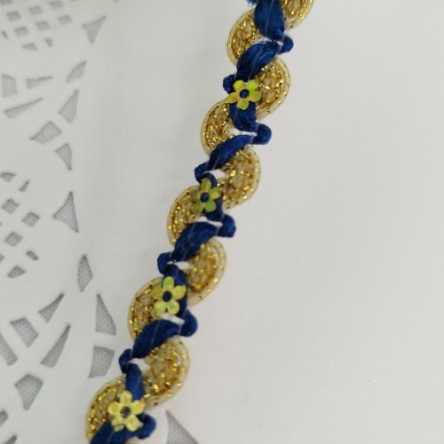 Galão Metalizado Dourado com Azul - Venda a Metro | Artesanato