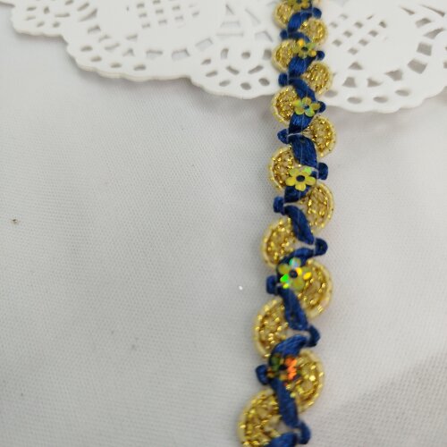 Galão Metalizado Dourado com Azul - Venda a Metro | Artesanato