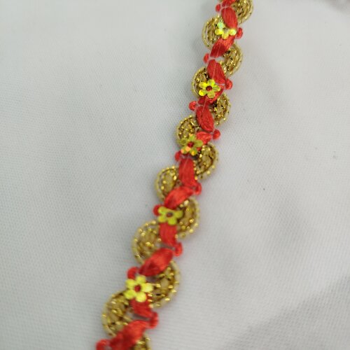 Galão Decorativo Dourado com Vermelho Claro -  Artesanato