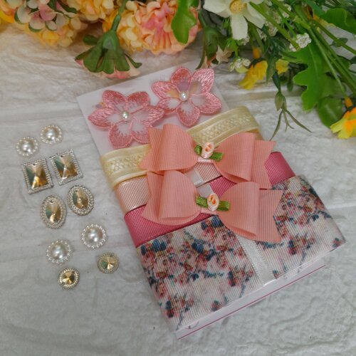 Kit de Fitas,  Enfeites e Ornametos Coordenados Vintage Coral, Salmão e Bege