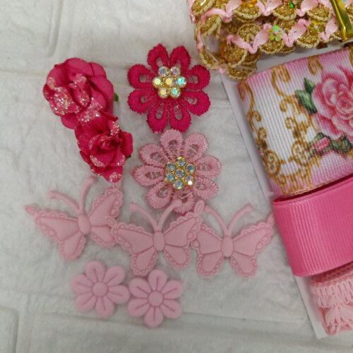 Kit de Fitas Aviamentos e Enfeites Coordenados  Rosa e Dourado