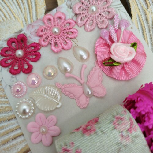 Kit de Fitas e Apliques Coordenados Tons Rosa e Verde