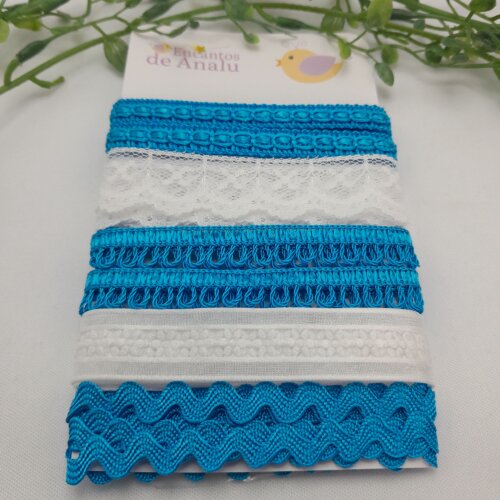 Kit de Aviamentos Coordenados para Artesanato Azul Royal e Branco