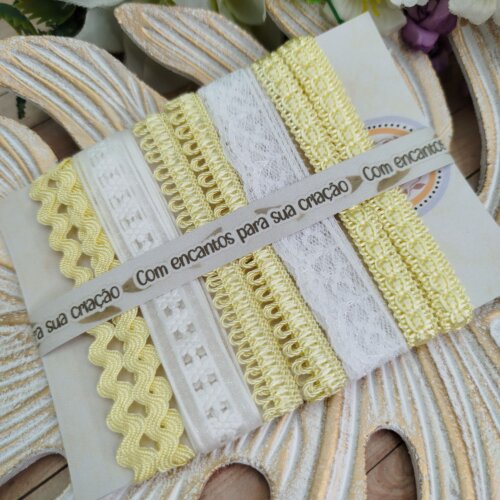 Kit de Aviamentos Coordenados para Artesanato Amarelo Bebe e Bran