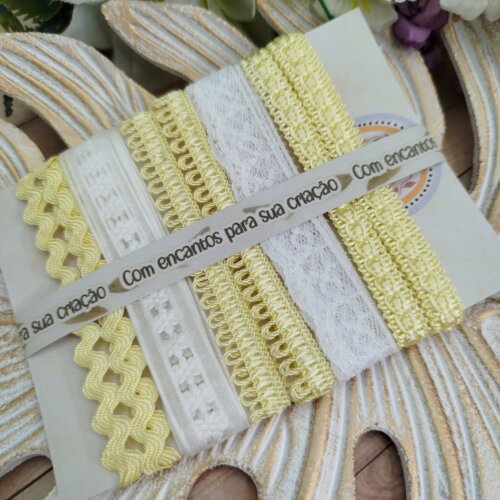 Kit de Aviamentos Coordenados para Artesanato Amarelo Bebe e Bran