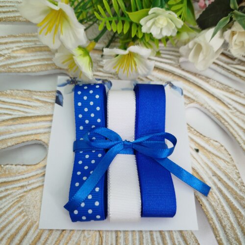 Kit de Fitas Coordenadas Azul Royal com Poá Branco, Azul e  Branco