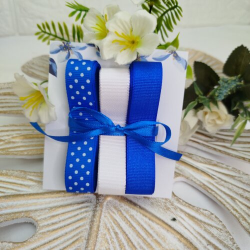 Kit de 3 Fitas Coordenadas Poa Azul Royal e Branco