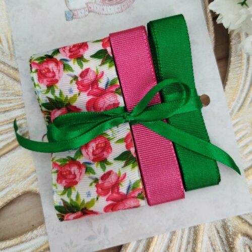 Kit de Fitas de gorgurão coordenadas Flores Tons de Rosa