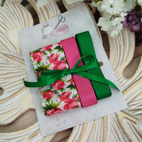 Kit de Fitas de gorgurão coordenadas Flores Tons de Rosa