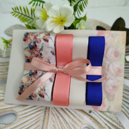 Kit de Fitas Floral Vintage — Gorgurão Estampado, Coral, Nude e Azul Violeta