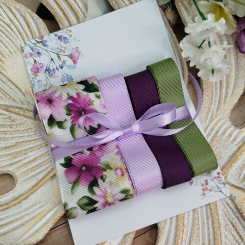 kit 4 fitas:  gorgurao estampa flores lilas, baunilha, rosa + 3 cores coordenadas