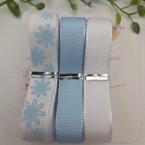 Kit de Fitas Gorgurão Floral Azul e Branco - Margaridas Azuis