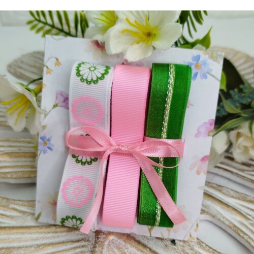 Kit de Fitas Floral Rosa e Verde: Gorgurão Estampado e Liso