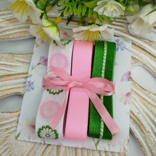 Kit de Fitas Floral Rosa e Verde: Gorgurão Estampado e Liso