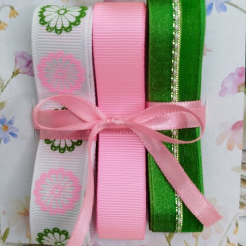Kit de Fitas Floral Rosa e Verde: Gorgurão Estampado e Liso